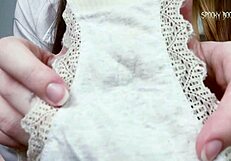 Brunette Girl with Big Tits Sniffs Dirty Panties and Masturbates Clit Close-Up