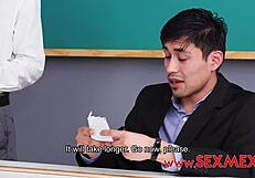 Hot blonde Sara’s forbidden rendezvous with her strict teacher in the classroom