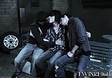 Three young gay men engage in intense anal sex after some passionate kissing