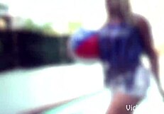 Solo blonde Vicky Vette pleasuring herself by the pool