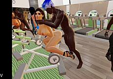 3DXChat gym scene with a big cock and a doggy style fuck