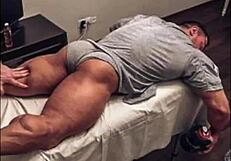 Muscle worship and cock sucking in a gay threesome