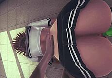 Japanese Sara's wild ride with two dildos and more