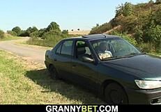 Hitchhiking 70-year-old granny fucked hard by roadside