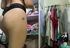 Skinny 18-year-old sister finds clothes for her horny boyfriend