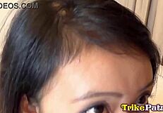 Small boobed Filipina gets a big dick deep throat job