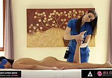 Oiled up masseuse caught masturbating by kinky client