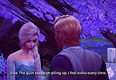 3D game of public sex with Elsa and Kristoff outdoors