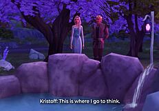 3D game of public sex with Elsa and Kristoff outdoors