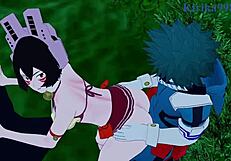 Big-boobed Shino and Mei get intense creampie from Izuku