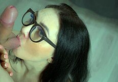 Hot milf sucks and gives great blow job to her man and gets facial cream pie