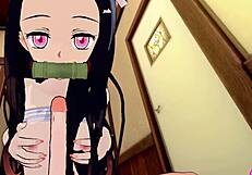 Horny prostitute Nezuko gets a big dick hard inside her