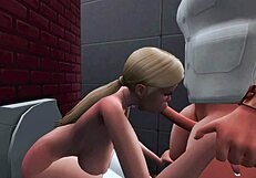 Squirt-loving teen gets a hot gang bang in the toilet