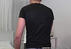 Shaved pussy teens ride hard dick in doggy style