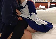 Amateur video of a cute nurse cosplayer giving a blow job and swallowing semen