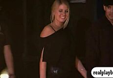 Hot girls perform fire dance and give massage with oil to a couple