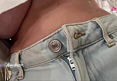 Hot wife flashing big natural tits while shopping outdoors