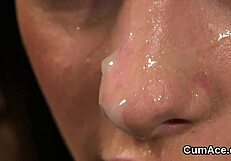 Beautiful woman enjoys facial with cum swap and jizz on her face