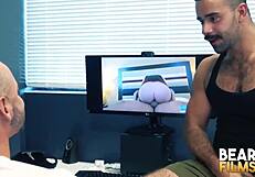 Hairy bear gets big cock in 69 and bareback sex with gay hunk Tyler Reed