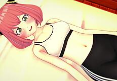 Anya's fitness journey culminates in sitting on a big cock in a cartoon