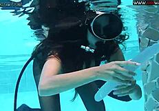 Public swimming lake beauty Diana Kalgotkina strips