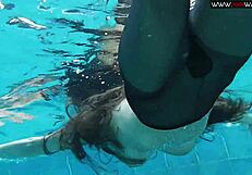Public swimming lake beauty Diana Kalgotkina strips