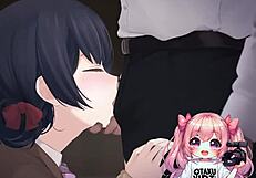 Anime loving otaku on her knees worshipping and licking cum