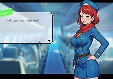 Redhead flight attendant in Honeysun anime cosplay and more