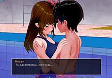 Cartoon sex with big-boobed and big-titted women in a blowbang scene