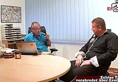 German office MILF enjoys threesome with big tits coworkers