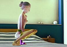 Young girl in stockings masturbates in 3D environment