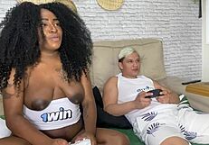Safada loses bet, strips, and sits on fur