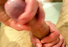 Beautiful blonde gives a hairy lingam express massage with a hand job and an analingus