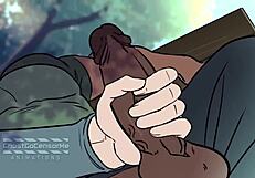 Big black cock in gay animation Handjob scene with muscle worship