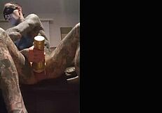 Fleshlight tattooed man's solo pleasure experience