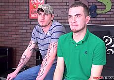 Straight boys try out gay sex in a hot scene with big dicks and anal sex