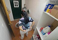 Big tits homemade video of a Latina housewife on the laundry machine