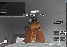 Black beauty gets paws up with big cock in Roblox porn