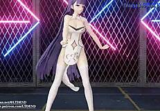 2D animated Chinese girl in dress, MMD raiden Mei shake it
