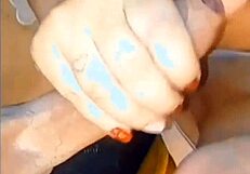 Young wife gives a sexy hand job to her colleague at work