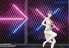 2D animated Chinese girl in dress, MMD raiden Mei shake it
