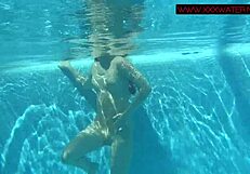 Lina Mercury and Mia Ferrari strip and dive in the pool