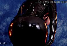 Chubby blonde MILF Arya Grander in shiny latex costumes
