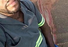 Solo gay Brazilian masturbates at work