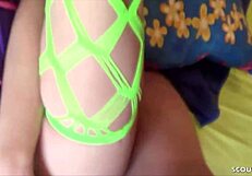 Skinny blonde teen and boy make homemade porn video