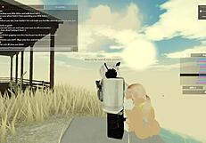 金发女郎在疯狂Roblox色情片中深喉和肛交！