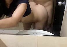 Fucking young Colombian amateur in a public bathroom