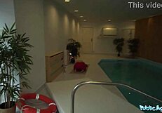 European agent engages in high-risk sexual activity at an indoor swimming pool