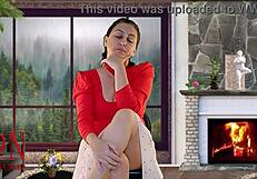 Sexy wife in heels, solo performance in the dorm room