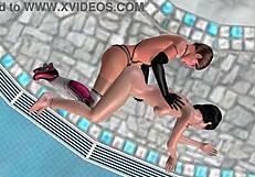 3D animated lesbian sex: cute girl in spoon position